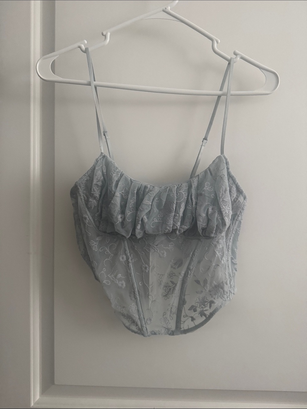 Zara Sheer Lace Corset Tank - Light Blue
